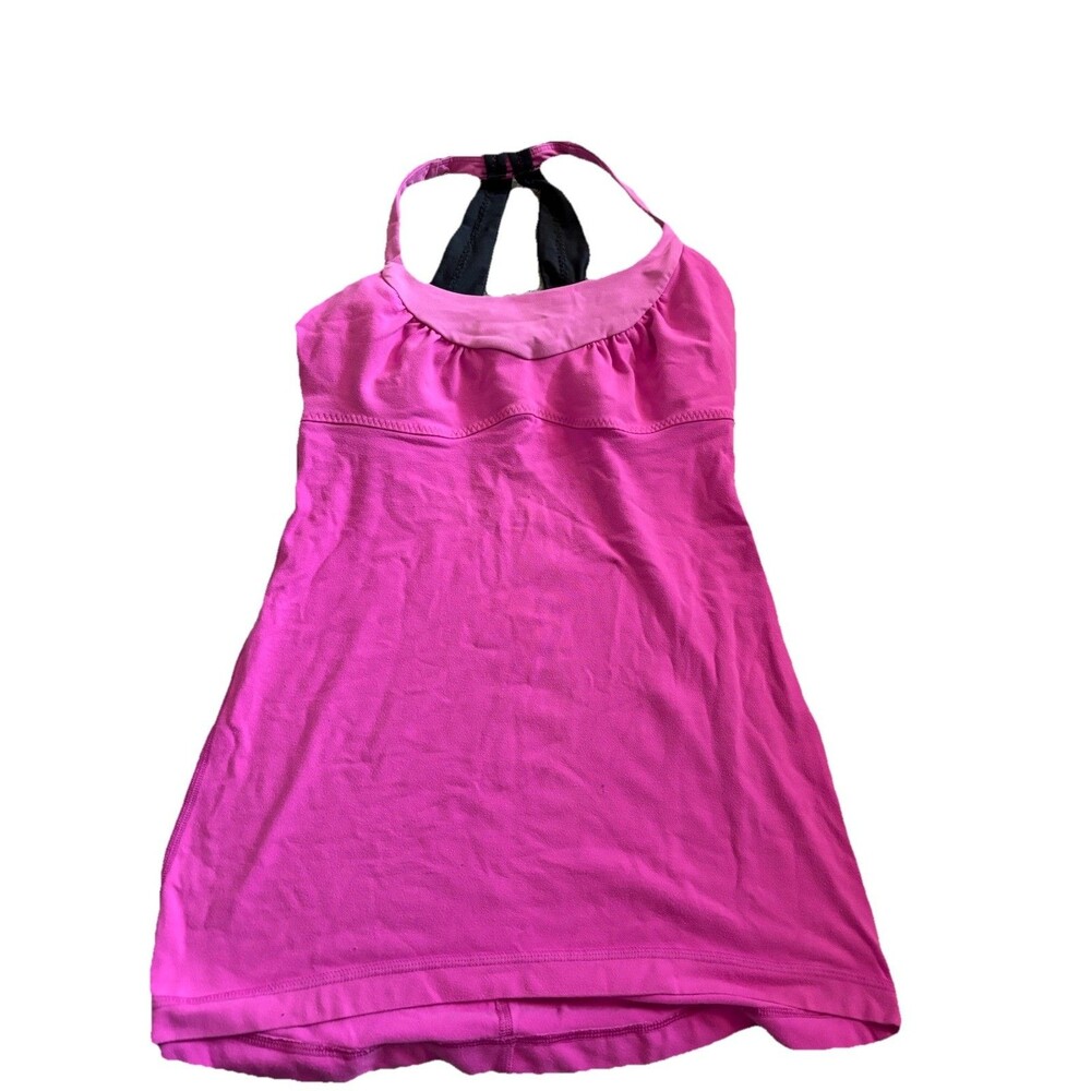 Lululemon Women’s Scoop Me Up Tank Top Shirt Pink Black Built In Bra Active  - 2